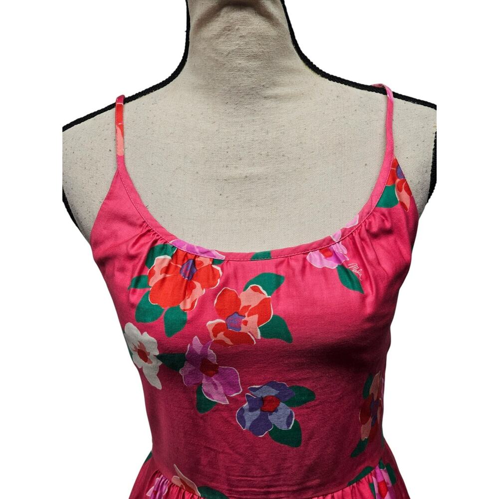 Vintage Malia Womens Floral Sundress sz 6 Pink Midi 100% Cotton 70s Hawaii - Picture 2 of 12